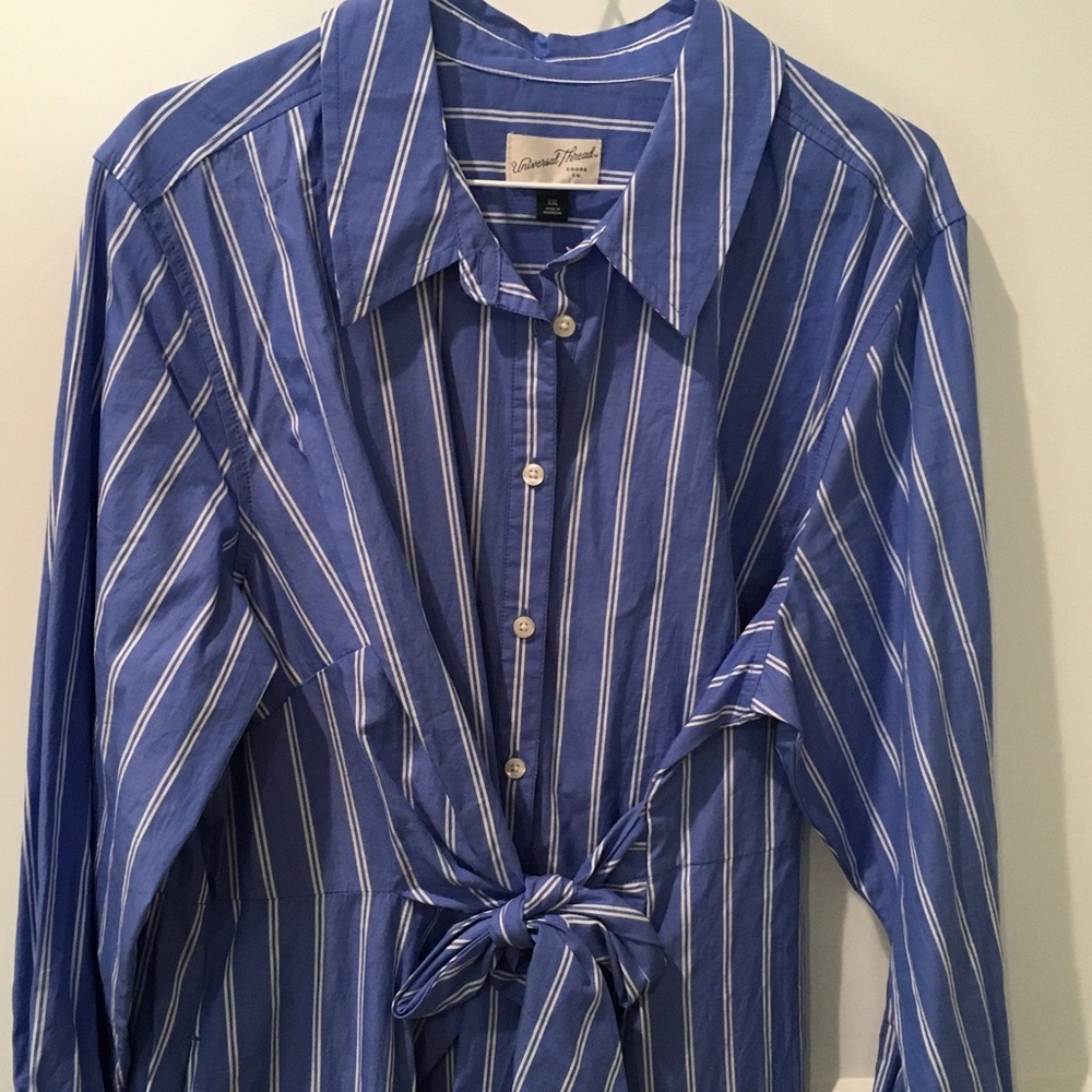 Universal Thread Blue and White Striped Long Sleeve Dress NWT XXL Cotton